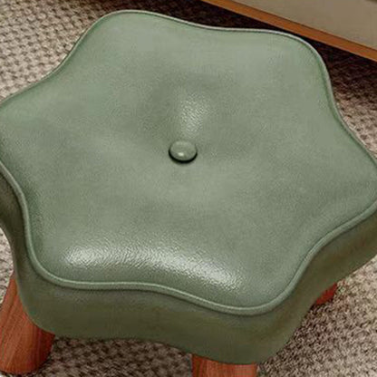 Contemporary Nordic PU Leather Solid Wood Plywood Flower-Shaped Low Stool For Living Room