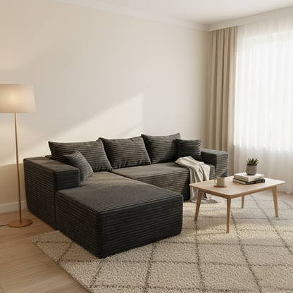 Compact 35D High-Resilience Foam Compression Sofa - Nordic Soft Corduroy Fabric Easy Storage For Living Room & Bedroom