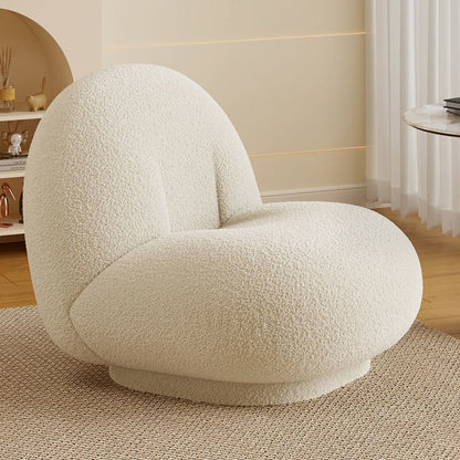 Contemporary Nordic Lamb Fleece Solid Wood Plywood Ellipse Swivel Accent Chair Backrest Armless For Living Room