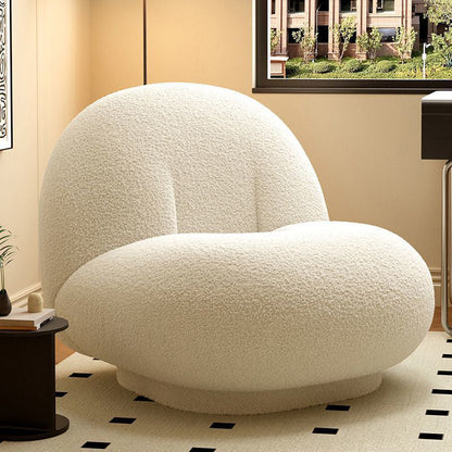 Contemporary Nordic Lamb Fleece Solid Wood Plywood Ellipse Swivel Accent Chair Backrest Armless For Living Room