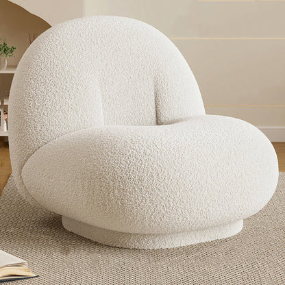 Contemporary Nordic Lamb Fleece Solid Wood Plywood Ellipse Swivel Accent Chair Backrest Armless For Living Room