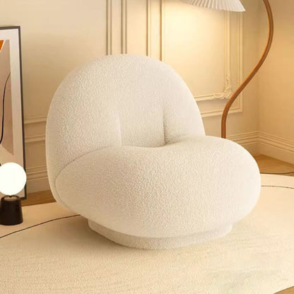 Contemporary Nordic Lamb Fleece Solid Wood Plywood Ellipse Swivel Accent Chair Backrest Armless For Living Room