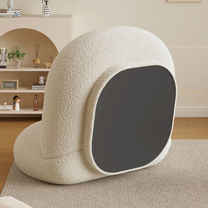 Contemporary Nordic Lamb Fleece Solid Wood Plywood Ellipse Swivel Accent Chair Backrest Armless For Living Room