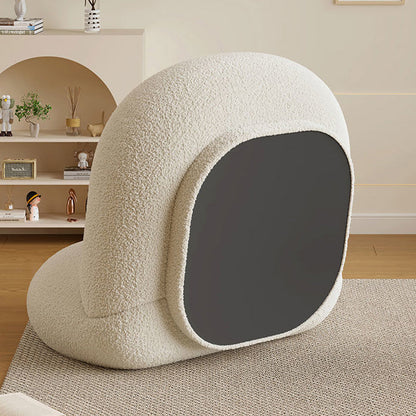 Contemporary Nordic Lamb Fleece Solid Wood Plywood Ellipse Swivel Accent Chair Backrest Armless For Living Room