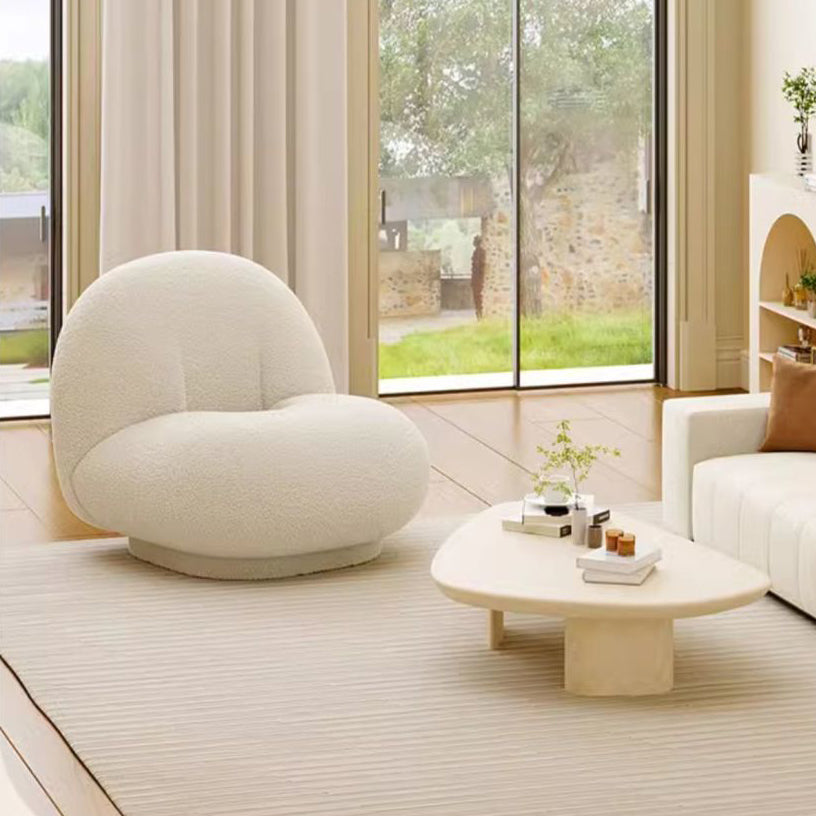 Contemporary Nordic Lamb Fleece Solid Wood Plywood Ellipse Swivel Accent Chair Backrest Armless For Living Room