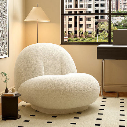 Contemporary Nordic Lamb Fleece Solid Wood Plywood Ellipse Swivel Accent Chair Backrest Armless For Living Room