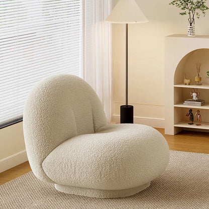 Contemporary Nordic Lamb Fleece Solid Wood Plywood Ellipse Swivel Accent Chair Backrest Armless For Living Room