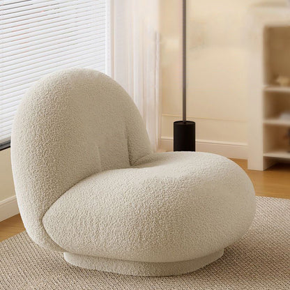 Contemporary Nordic Lamb Fleece Solid Wood Plywood Ellipse Swivel Accent Chair Backrest Armless For Living Room