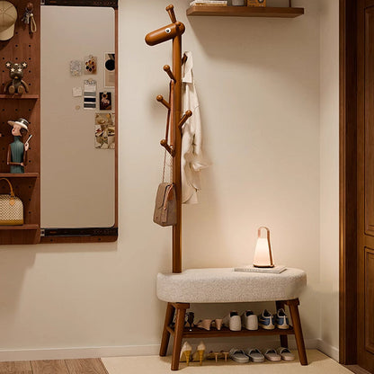 Contemporary Creative Beech Wood Solid Wood Lamb Fleece Rectangular Giraffe Shoe Bench Multi-functional Hall Tree For Entryway
