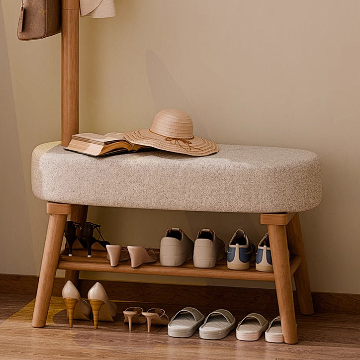 Contemporary Creative Beech Wood Solid Wood Lamb Fleece Rectangular Giraffe Shoe Bench Multi-functional Hall Tree For Entryway