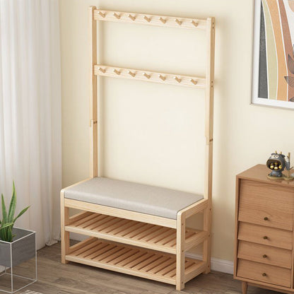 Modern Minimalist Solid Wood Linen Rectangular Shoe Bench 2-Tier Hall Tree For Entryway