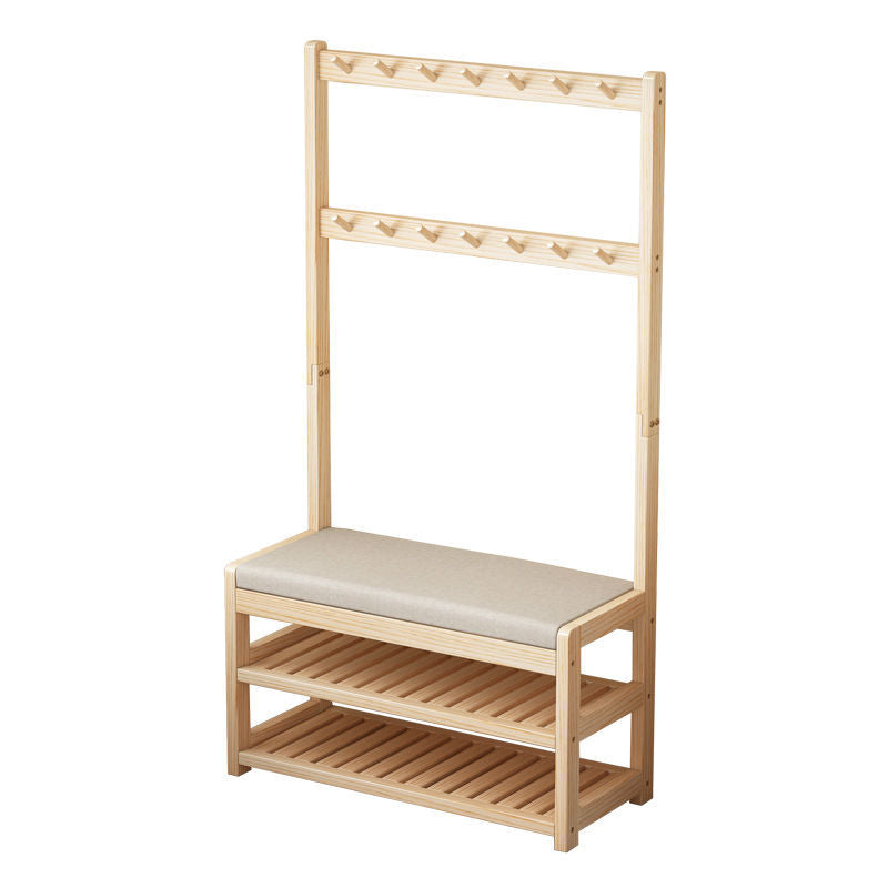 Modern Minimalist Solid Wood Linen Rectangular Shoe Bench 2-Tier Hall Tree For Entryway