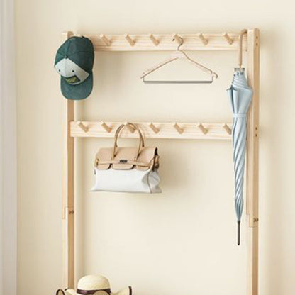 Modern Minimalist Solid Wood Linen Rectangular Shoe Bench 2-Tier Hall Tree For Entryway