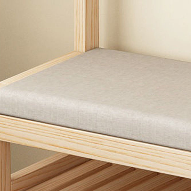 Modern Minimalist Solid Wood Linen Rectangular Shoe Bench 2-Tier Hall Tree For Entryway