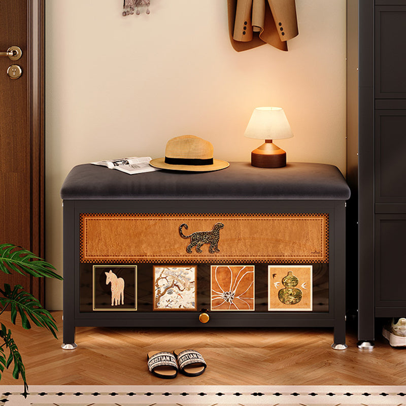 Contemporary Retro Velvet Carbon Steel Crystal Ceramic Fiberboard Rectangular Shoe Bench 2-Tier Removable Partition For Entryway