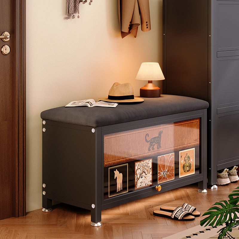 Contemporary Retro Velvet Carbon Steel Crystal Ceramic Fiberboard Rectangular Shoe Bench 2-Tier Removable Partition For Entryway