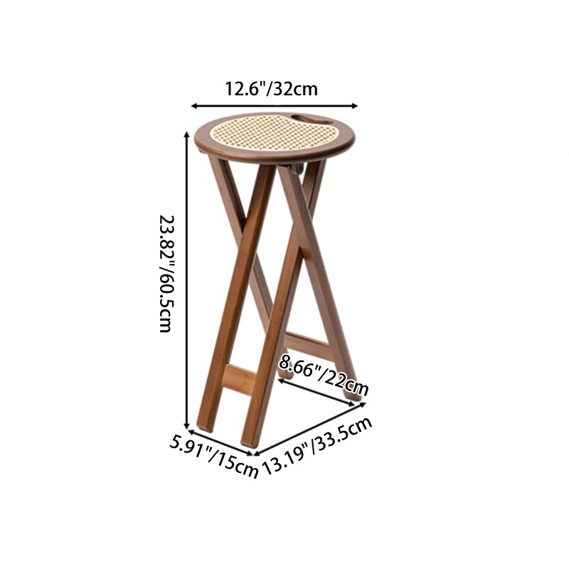 Contemporary Retro Nan Bamboo Resin Rattan Round Weaving Foldable Bar Stool For Dining Room & Kitchen