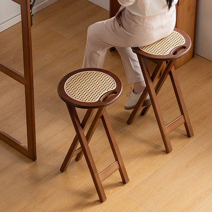 Contemporary Retro Nan Bamboo Resin Rattan Round Weaving Foldable Bar Stool For Dining Room & Kitchen