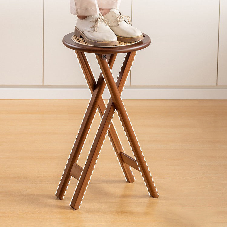 Contemporary Retro Nan Bamboo Resin Rattan Round Weaving Foldable Bar Stool For Dining Room & Kitchen