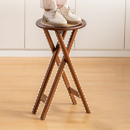 Contemporary Retro Nan Bamboo Resin Rattan Round Weaving Foldable Bar Stool For Dining Room & Kitchen