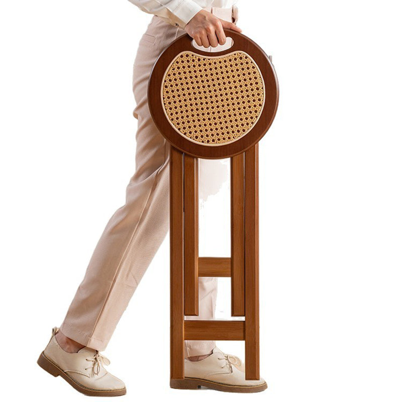 Contemporary Retro Nan Bamboo Resin Rattan Round Weaving Foldable Bar Stool For Dining Room & Kitchen
