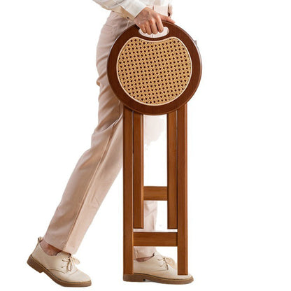 Contemporary Retro Nan Bamboo Resin Rattan Round Weaving Foldable Bar Stool For Dining Room & Kitchen