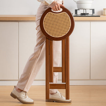 Contemporary Retro Nan Bamboo Resin Rattan Round Weaving Foldable Bar Stool For Dining Room & Kitchen