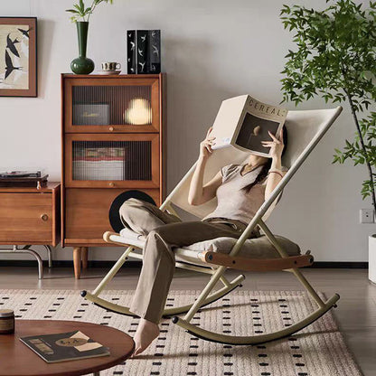 Modern Minimalist Teslin Polyester Linen Fabric Iron Rectangular Rocking Chair Backrest Armless For Living Room