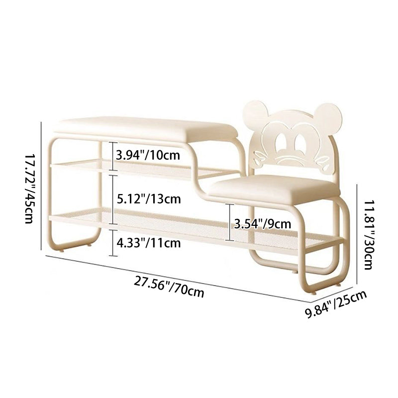 Contemporary Creative PU Leather Iron Rectangular Cartoon Shoe Bench 2-Tier Spacious Seat For Entryway