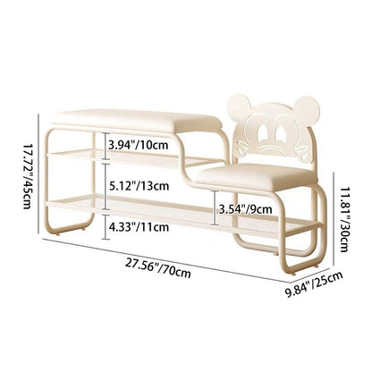 Contemporary Creative PU Leather Iron Rectangular Cartoon Shoe Bench 2-Tier Spacious Seat For Entryway
