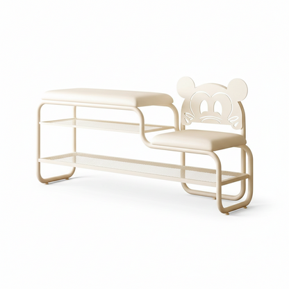 Contemporary Creative PU Leather Iron Rectangular Cartoon Shoe Bench 2-Tier Spacious Seat For Entryway