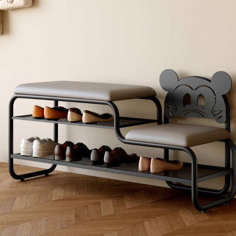 Contemporary Creative PU Leather Iron Rectangular Cartoon Shoe Bench 2-Tier Spacious Seat For Entryway