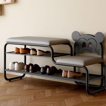 Contemporary Creative PU Leather Iron Rectangular Cartoon Shoe Bench 2-Tier Spacious Seat For Entryway