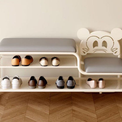 Contemporary Creative PU Leather Iron Rectangular Cartoon Shoe Bench 2-Tier Spacious Seat For Entryway