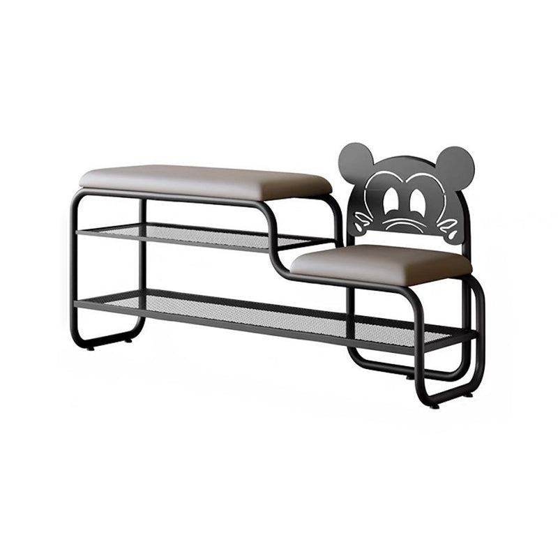 Contemporary Creative PU Leather Iron Rectangular Cartoon Shoe Bench 2-Tier Spacious Seat For Entryway