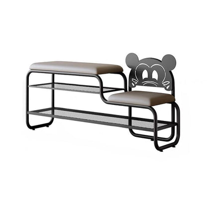 Contemporary Creative PU Leather Iron Rectangular Cartoon Shoe Bench 2-Tier Spacious Seat For Entryway