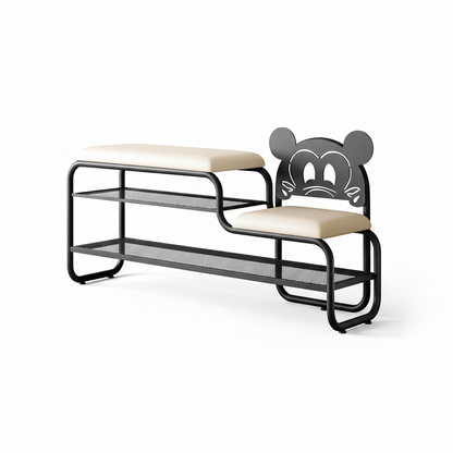 Contemporary Creative PU Leather Iron Rectangular Cartoon Shoe Bench 2-Tier Spacious Seat For Entryway