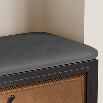 Contemporary Creative PU Leather Iron Rectangular Cartoon Shoe Bench 2-Tier Spacious Seat For Entryway