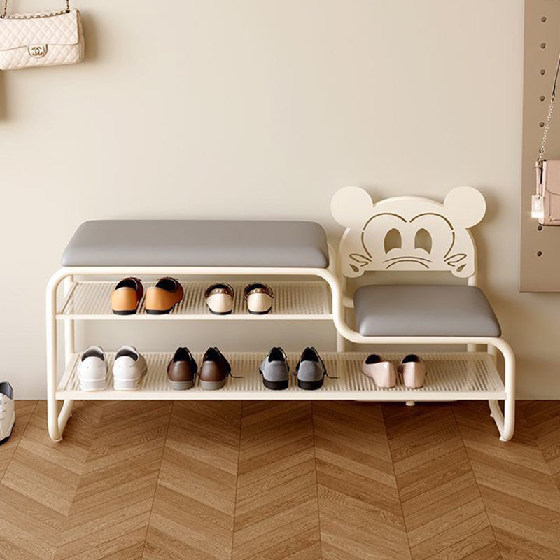 Contemporary Creative PU Leather Iron Rectangular Cartoon Shoe Bench 2-Tier Spacious Seat For Entryway