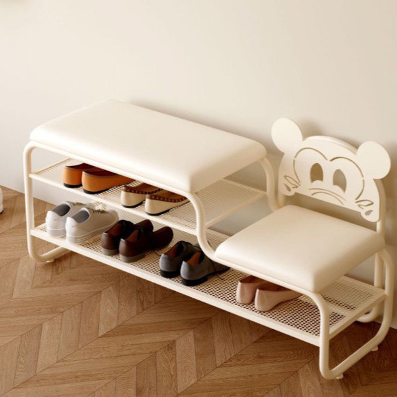 Contemporary Creative PU Leather Iron Rectangular Cartoon Shoe Bench 2-Tier Spacious Seat For Entryway