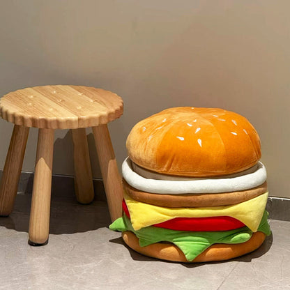 Contemporary Creative Velvet Particleboard Round Hamburger Low Stool Removable & Storage For Living Room
