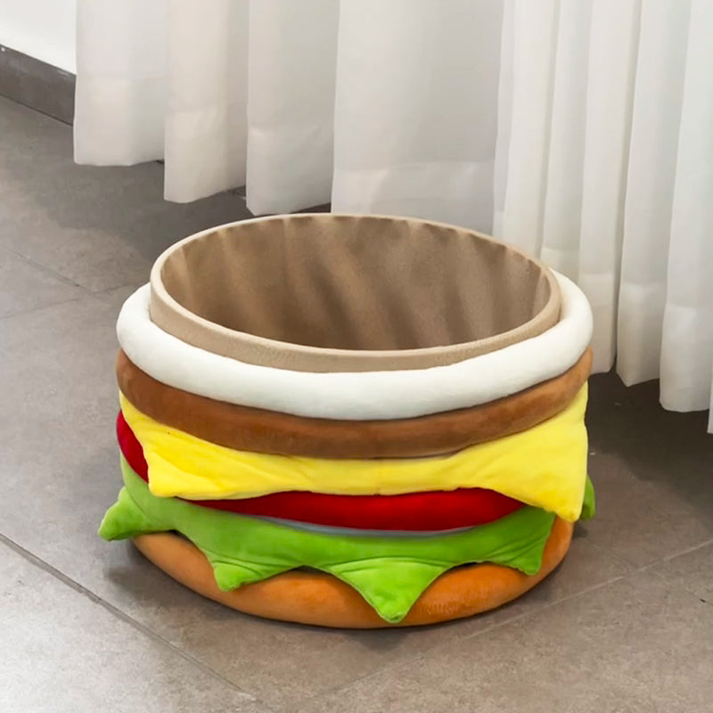 Contemporary Creative Velvet Particleboard Round Hamburger Low Stool Removable & Storage For Living Room