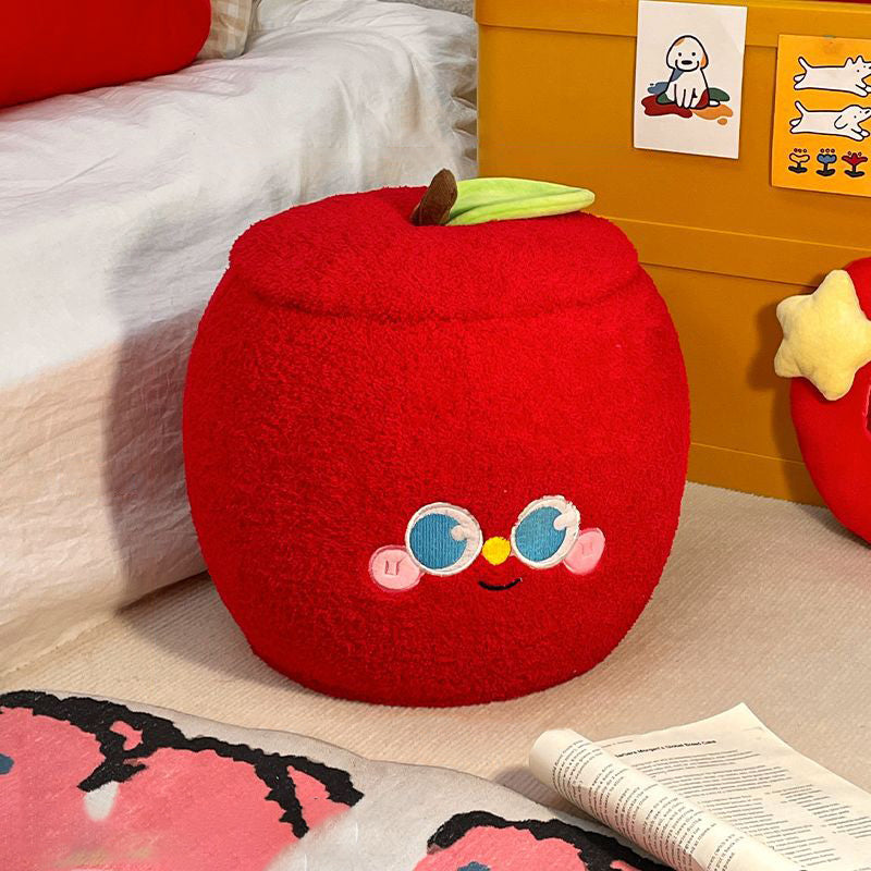 Contemporary Creative Velvet MDF Apple-Shaped Low Stool Hidden Storage For Living Room