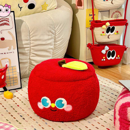Contemporary Creative Velvet MDF Apple-Shaped Low Stool Hidden Storage For Living Room