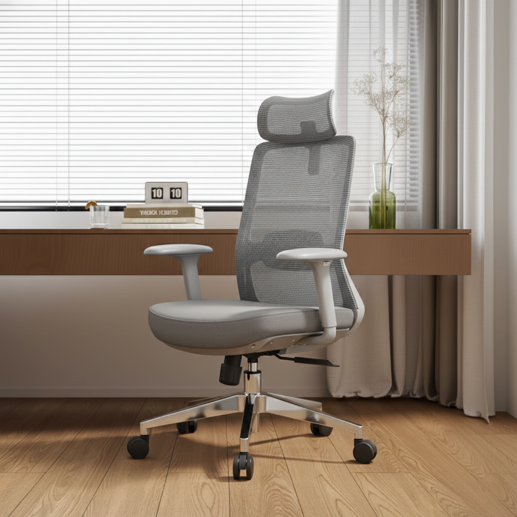 Ergonomic Adjustable Manager Desk Chair - Minimalist Durable High-Back Chair With 4D Adjustable Armrests & Silent Casters For Home Office
