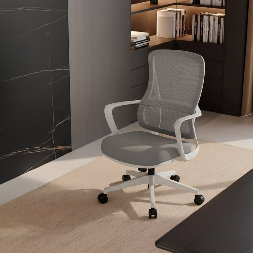 Memory Sponge Seat & Breathable Mesh Back Desk Chair - Minimalist PU Silent Casters & Butterfly Base For Home Office