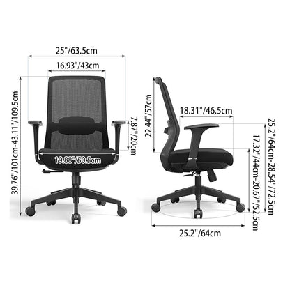 Adjustable Lumbar Support Ergonomic Mid-Back Desk Chair - Minimalist Memory Sponge Seat & BIFMA-Approved Casters For Home Office