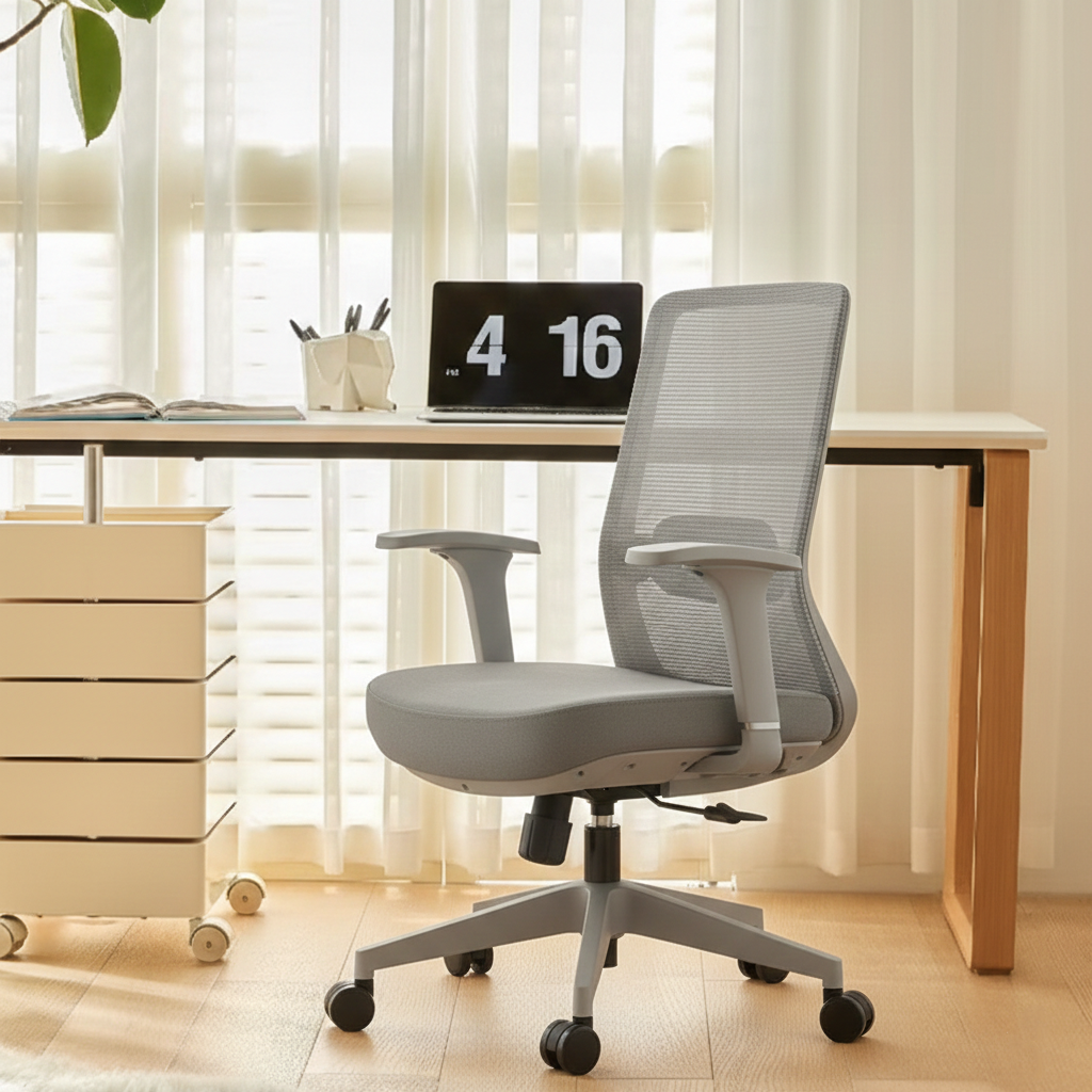 Ergonomic Mid-Back Desk Chair - Minimalist Office Chair With Adjustable Lumbar Support & Memory Sponge Seat For Home Office