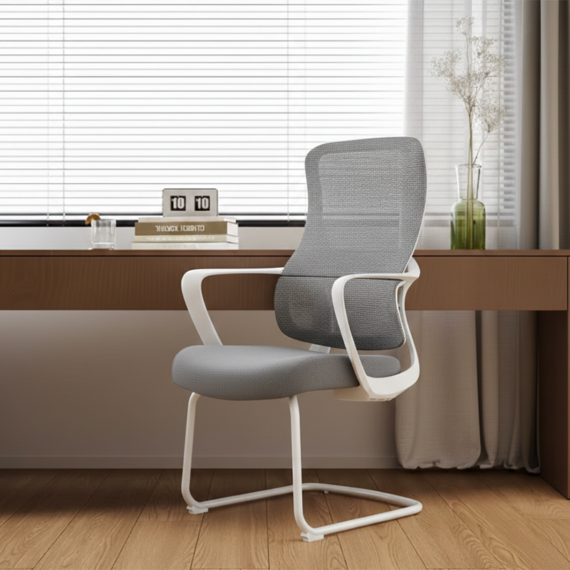 Modern Fixed Armrests Mesh Fabric Desk Chair - Minimalist Lumbar Support & Durable A3 Steel Frame For Home Office