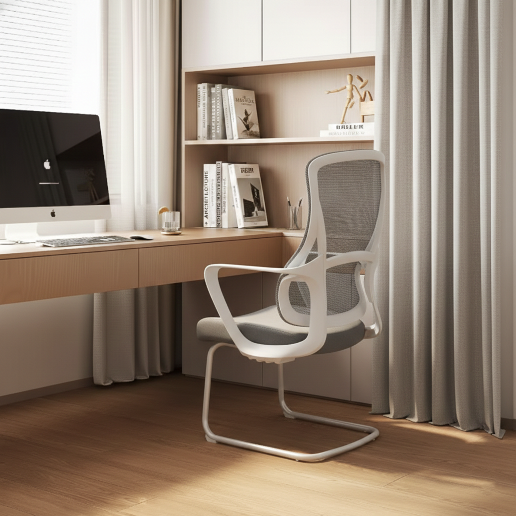 Modern Fixed Armrests Mesh Fabric Desk Chair - Minimalist Lumbar Support & Durable A3 Steel Frame For Home Office